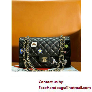 chanel Lambskin, Enamel & Gold-Tone Metal Classic Handbag A01112 BLACK 2024 - Click Image to Close